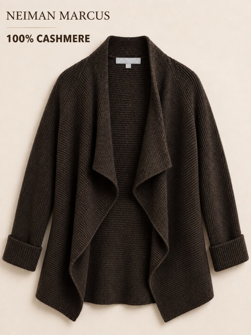 Neiman Marcus 100% Cashmere Open Front Cardigan | Fits XS–M